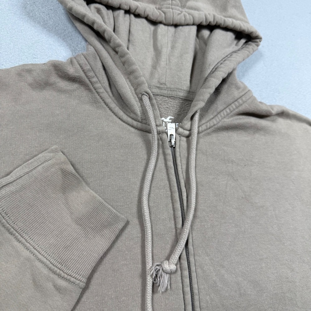 Hollister California Full Zip Hoodie Taupe Brown Fleece Sweatshirt XS